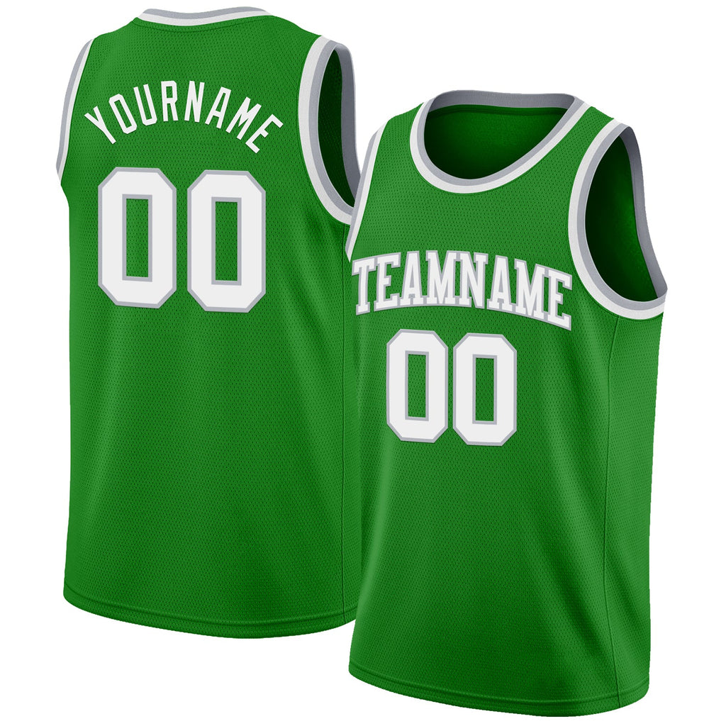 Custom Grass Green White-Gray Authentic Basketball Jersey