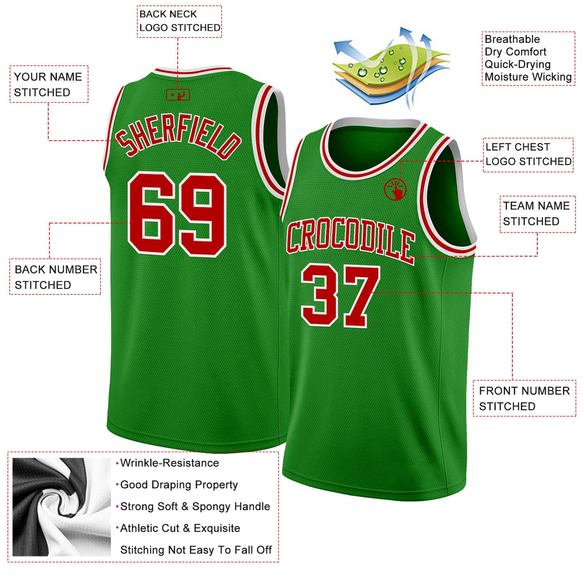 Custom Grass Green Red-White Authentic Basketball Jersey