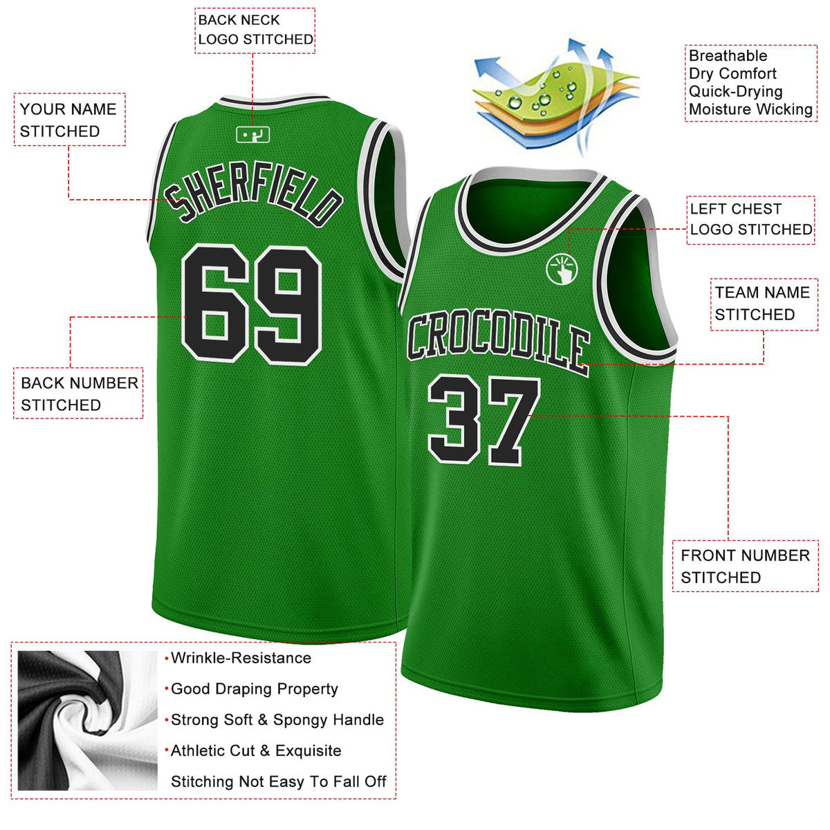 Custom Grass Green Black-White Authentic Basketball Jersey
