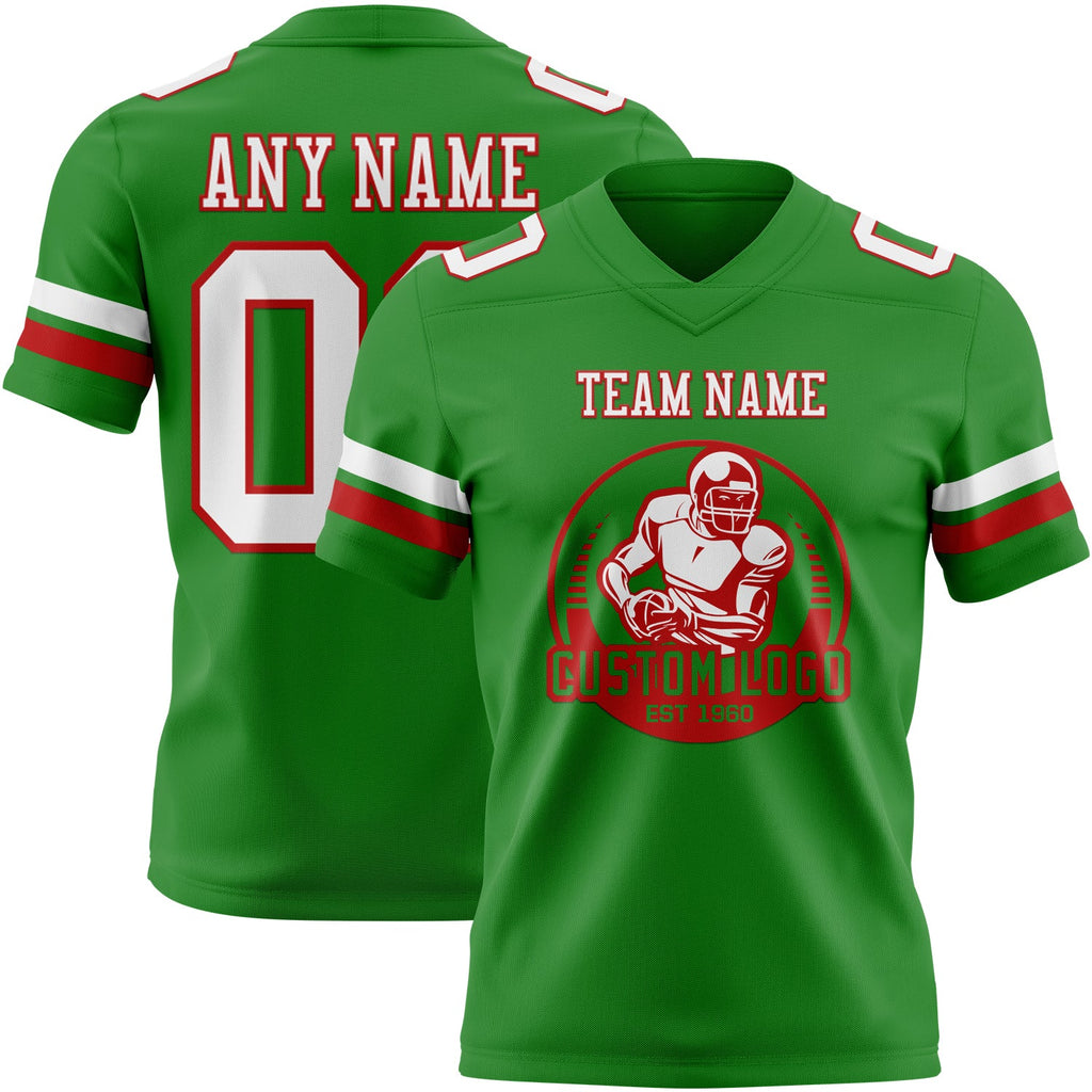 Custom Grass Green White-Red Authentic Football Jersey