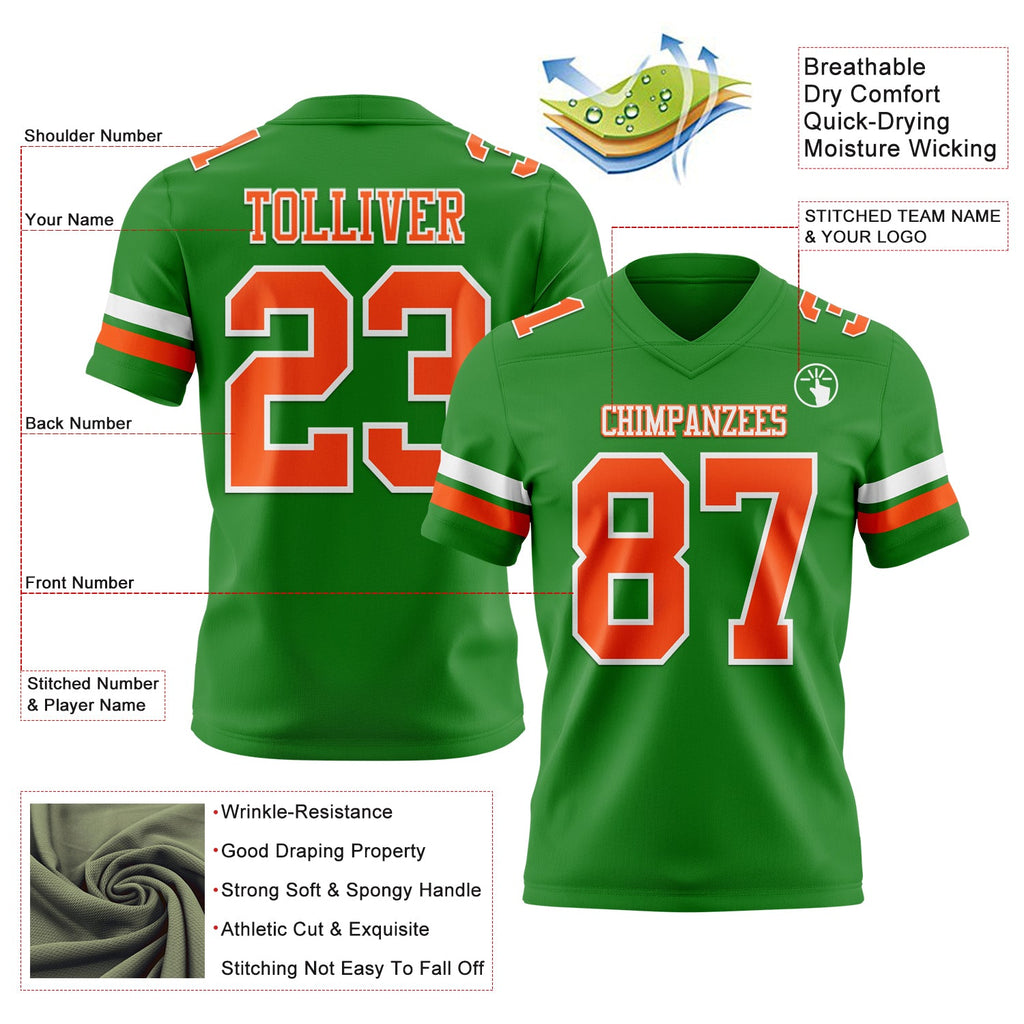 Custom Grass Green Orange-White Authentic Football Jersey