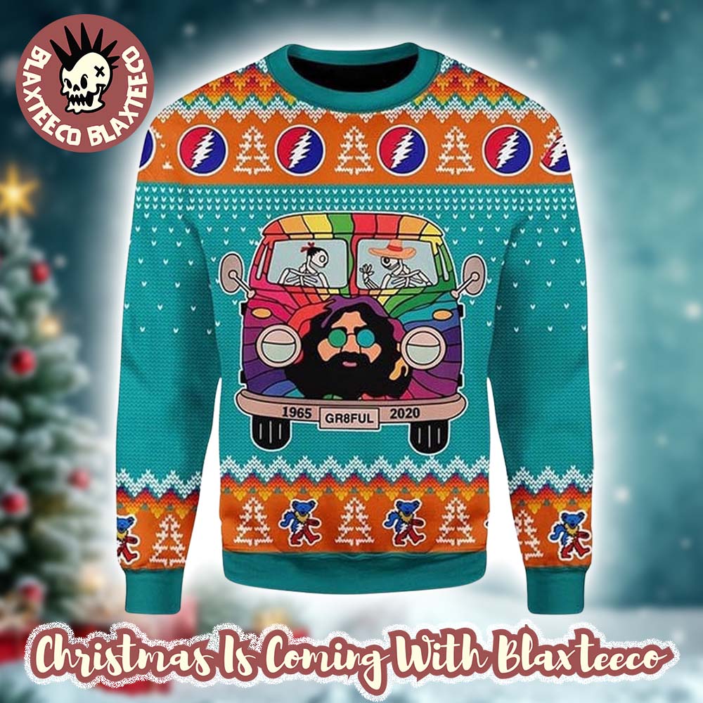 Grateful Dead Jerry Garcia 1965 2020 Go By Bus Colorful Ugly Christmas Sweater