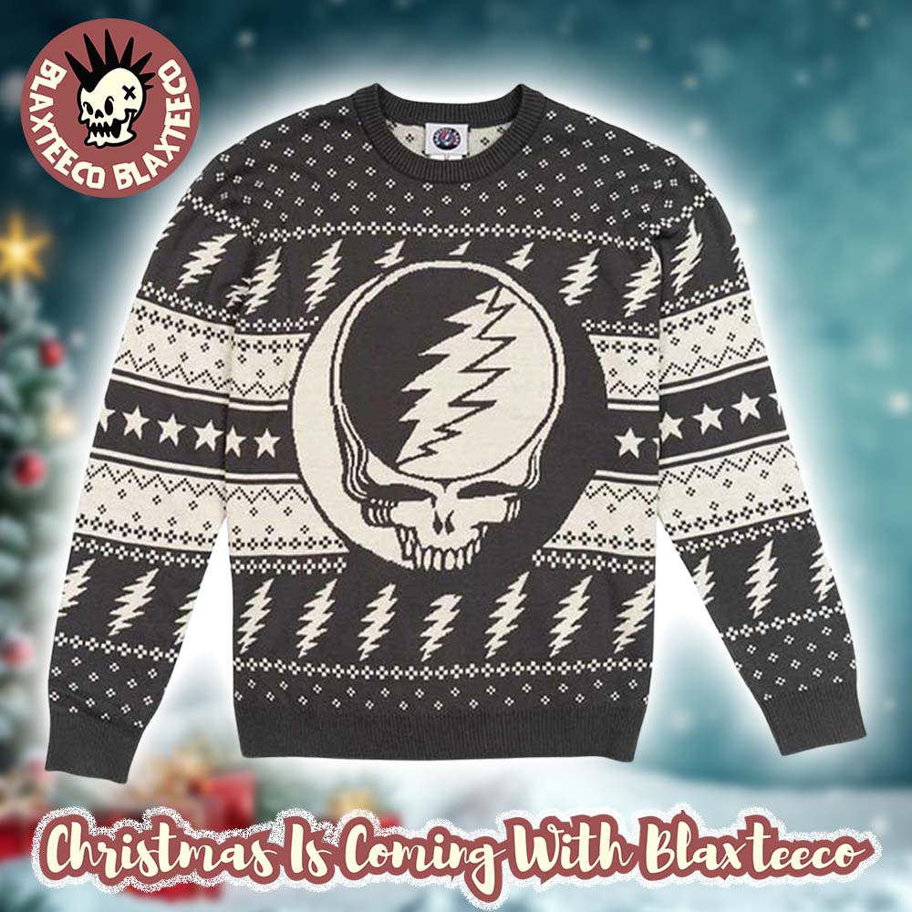 Grateful Dead Steal Your Face Signature Logo Knitted Gray Ugly Christmas Sweater