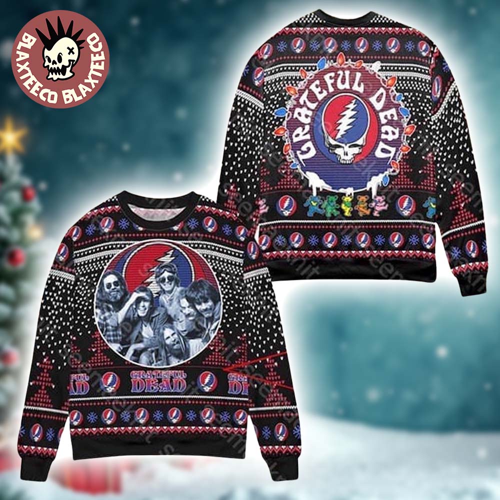 Grateful Dead Stealie Logo With Member Picture Retro Style Ugly Christmas Sweater