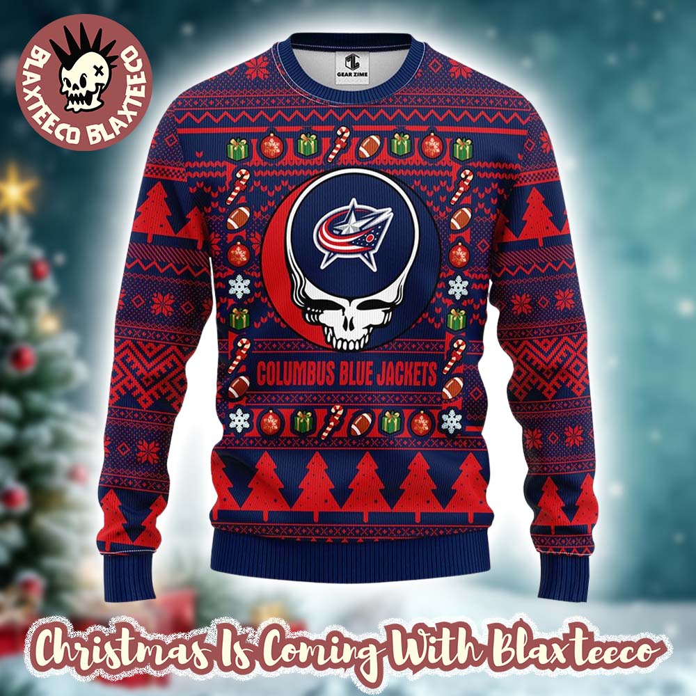 Grateful Dead X NHL Columbus Blue Jackets Stealie Logo Ugly Christmas Sweater