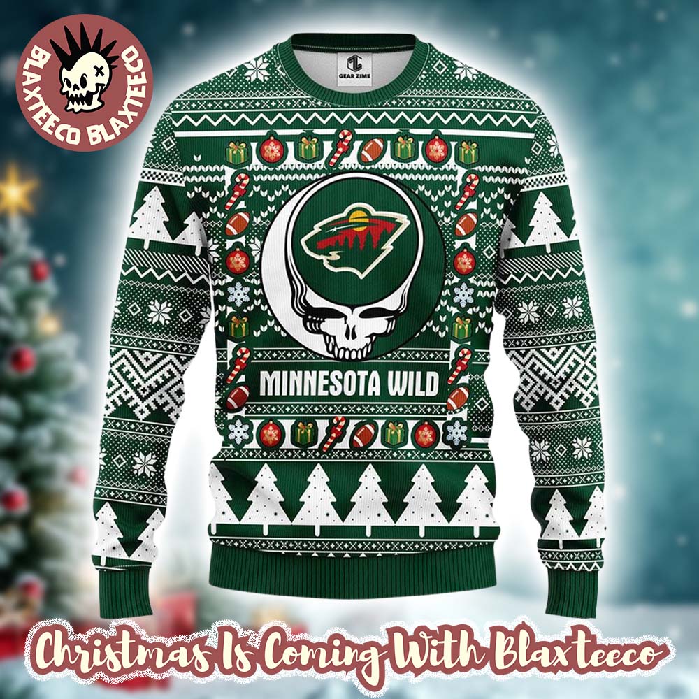 Grateful Dead X NHL Minnesota Wild Stealie Logo Ugly Christmas Sweater