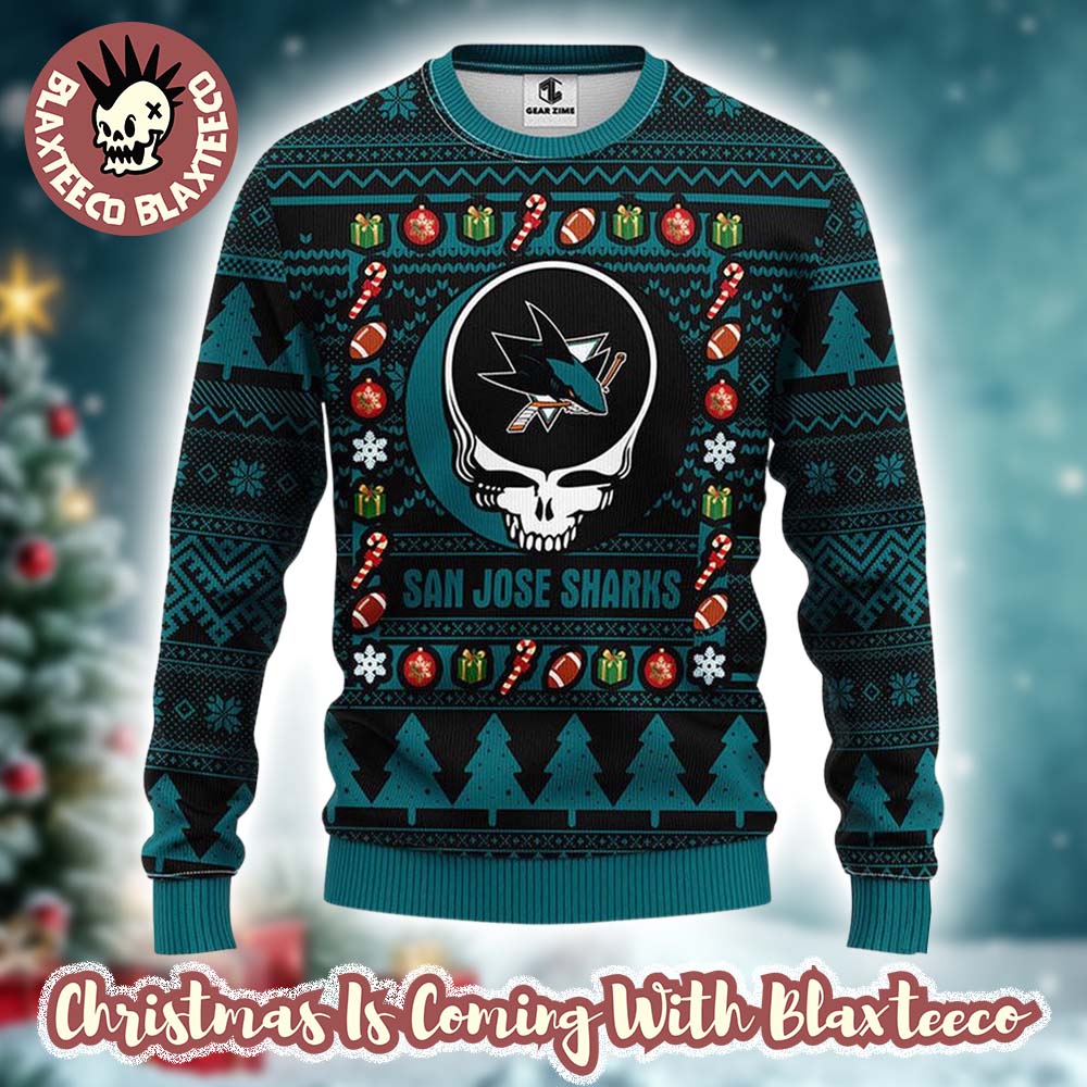 Grateful Dead X NHL San Jose Sharks Stealie Logo Ugly Christmas Sweater