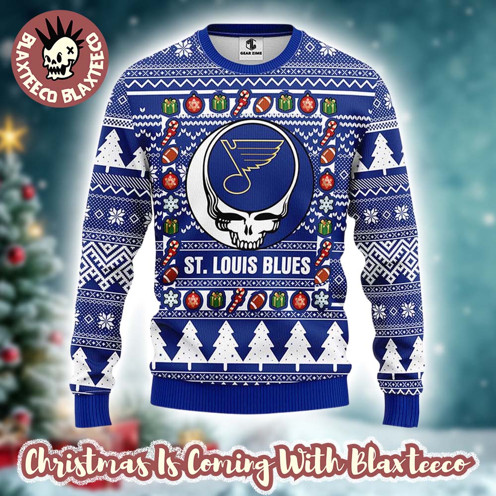 Grateful Dead X NHL St Louis Blues Stealie Logo Ugly Christmas Sweater