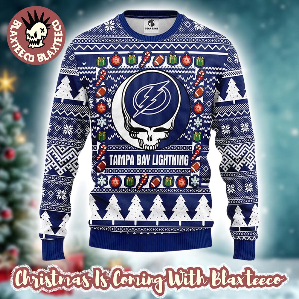 Grateful Dead X NHL Tampa Bay Lightning Stealie Logo Ugly Christmas Sweater
