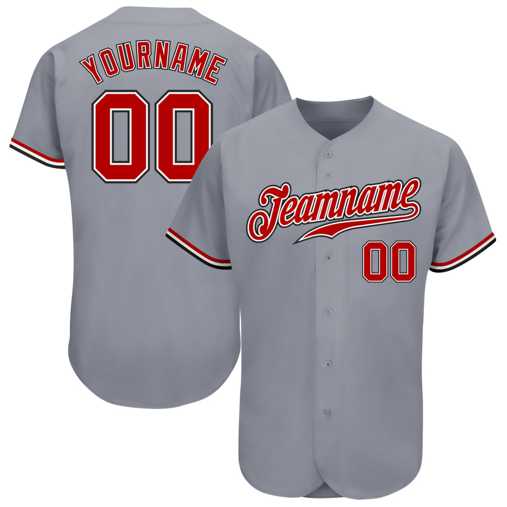 Custom Gray Red White-Black Authentic Baseball Jersey