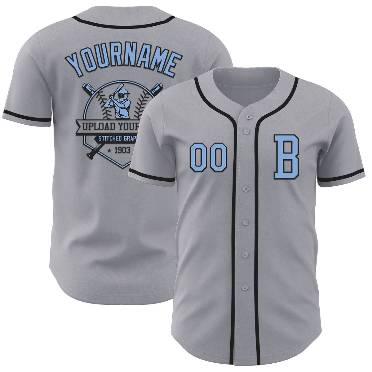 Custom Gray Light Blue-Black Authentic Baseball Jersey