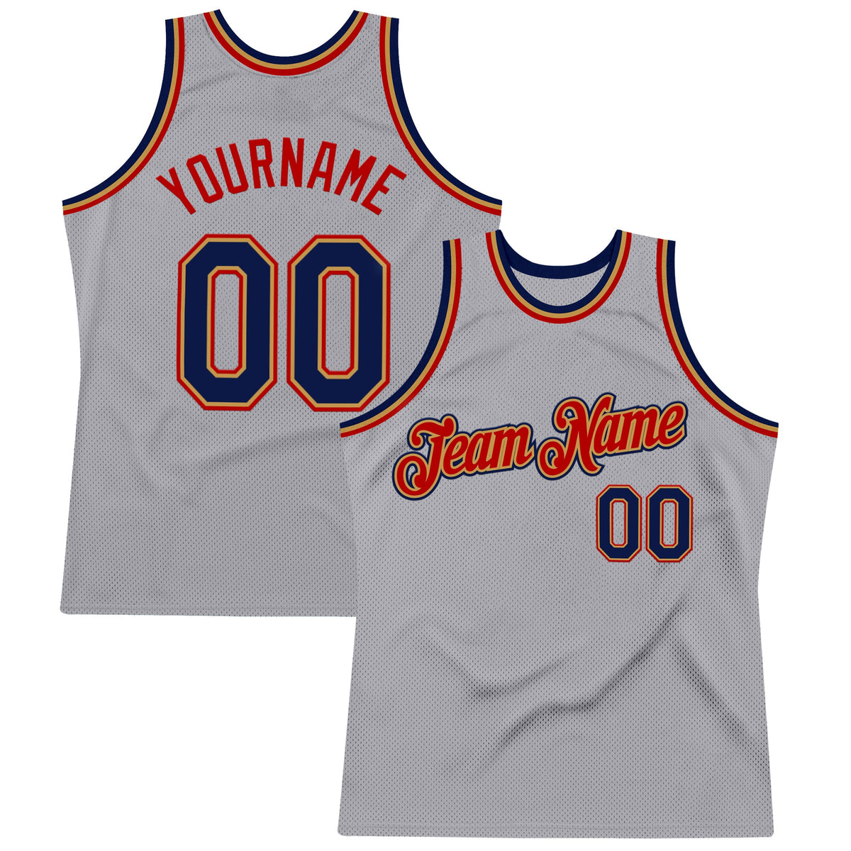 Custom Gray Navy Old Gold-Red Authentic Throwback Basketball Jersey
