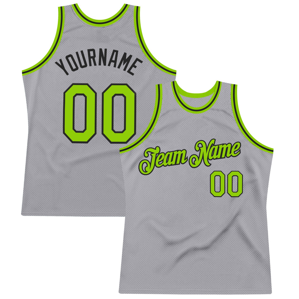 Custom Gray Neon Green-Black Authentic Throwback Basketball Jersey