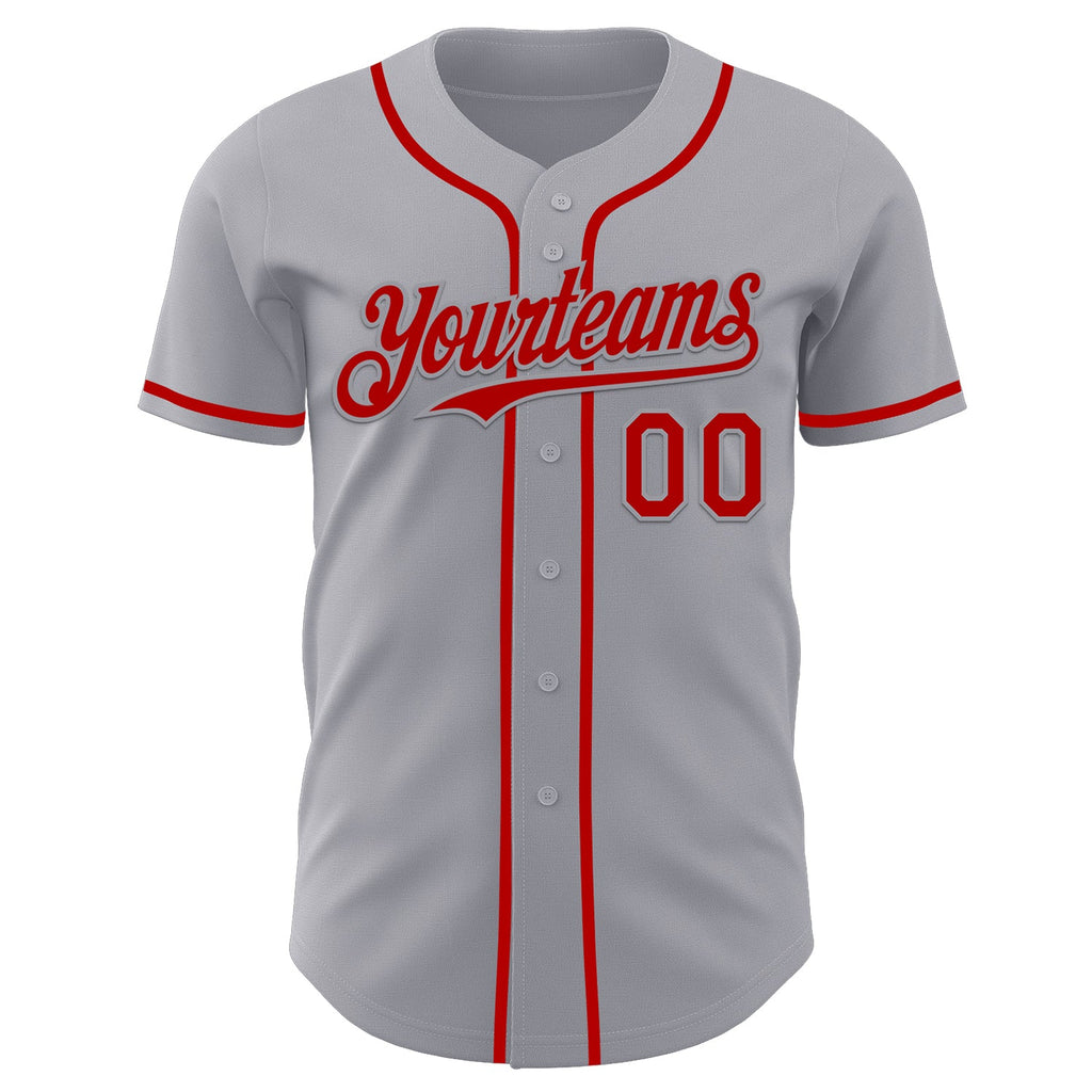 Custom Gray Red Authentic Baseball Jersey