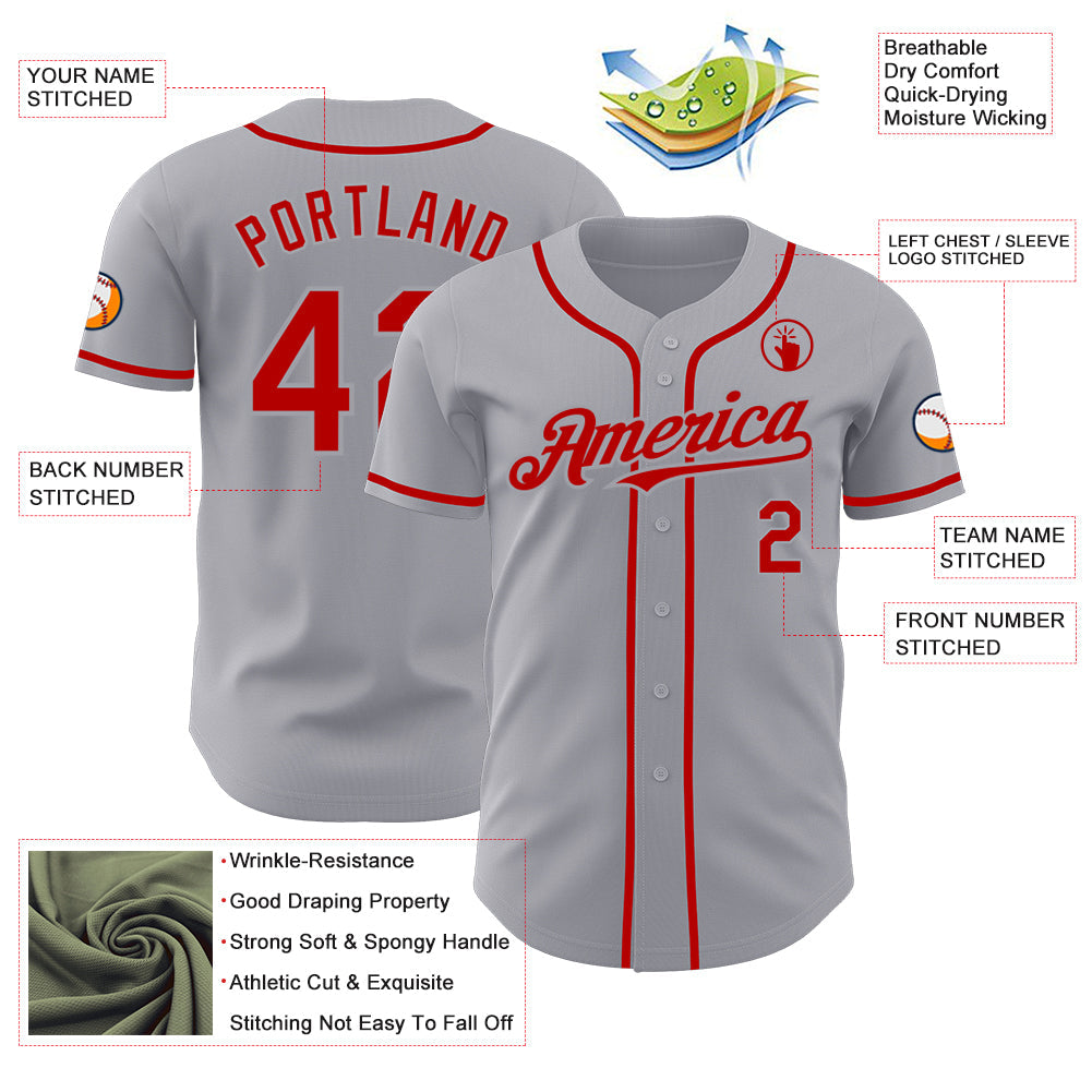 Custom Gray Red Authentic Baseball Jersey