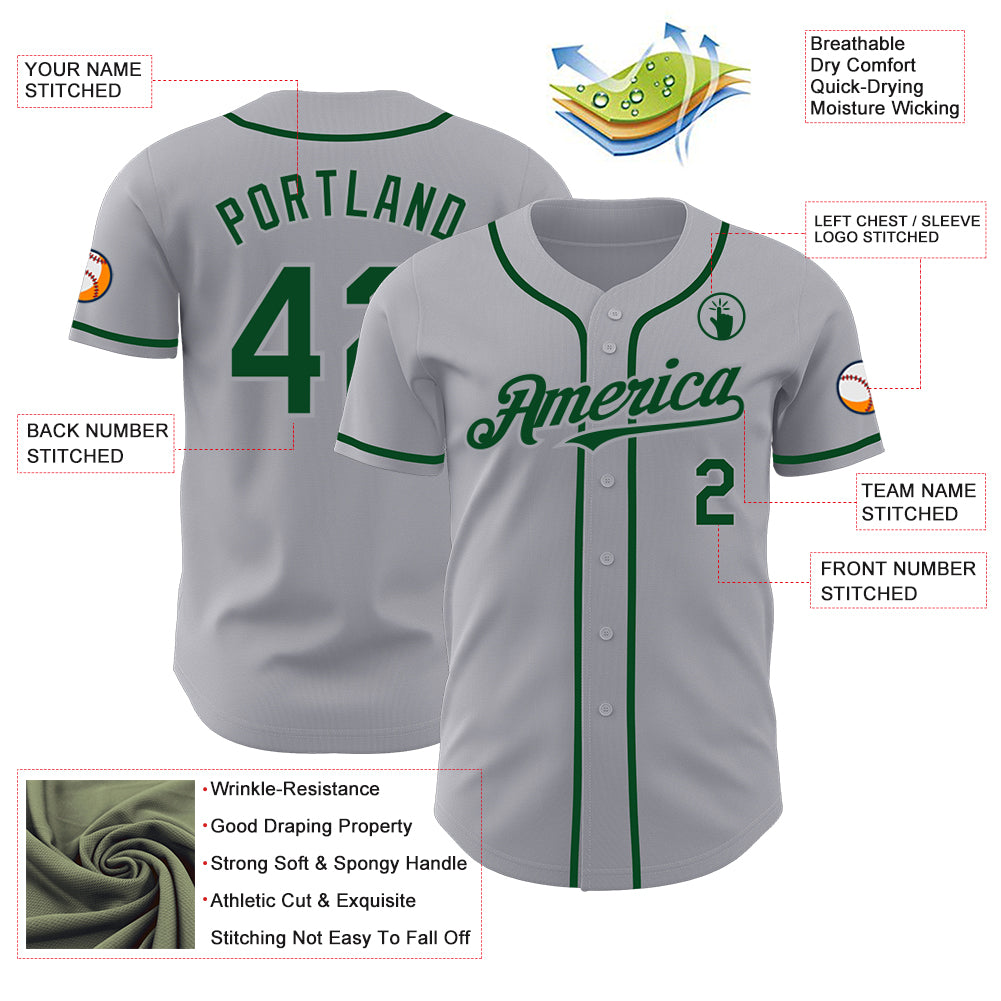 Custom Gray Green Authentic Baseball Jersey