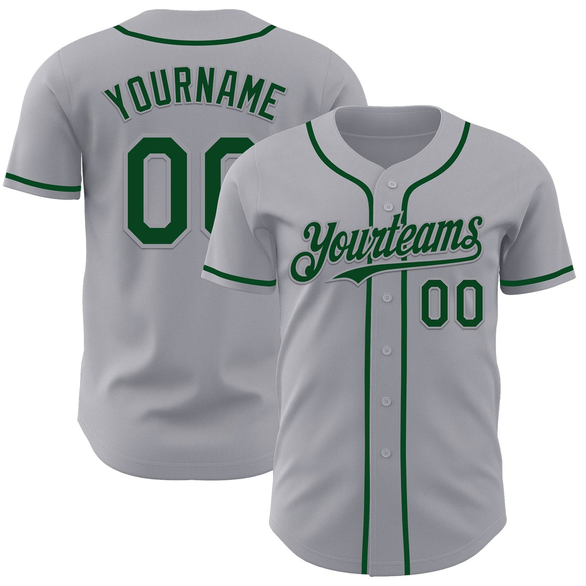 Custom Gray Green Authentic Baseball Jersey