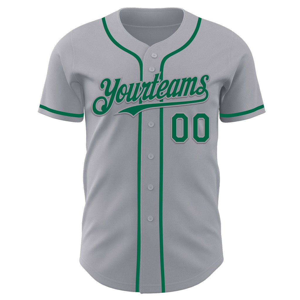 Custom Gray Kelly Green Authentic Baseball Jersey