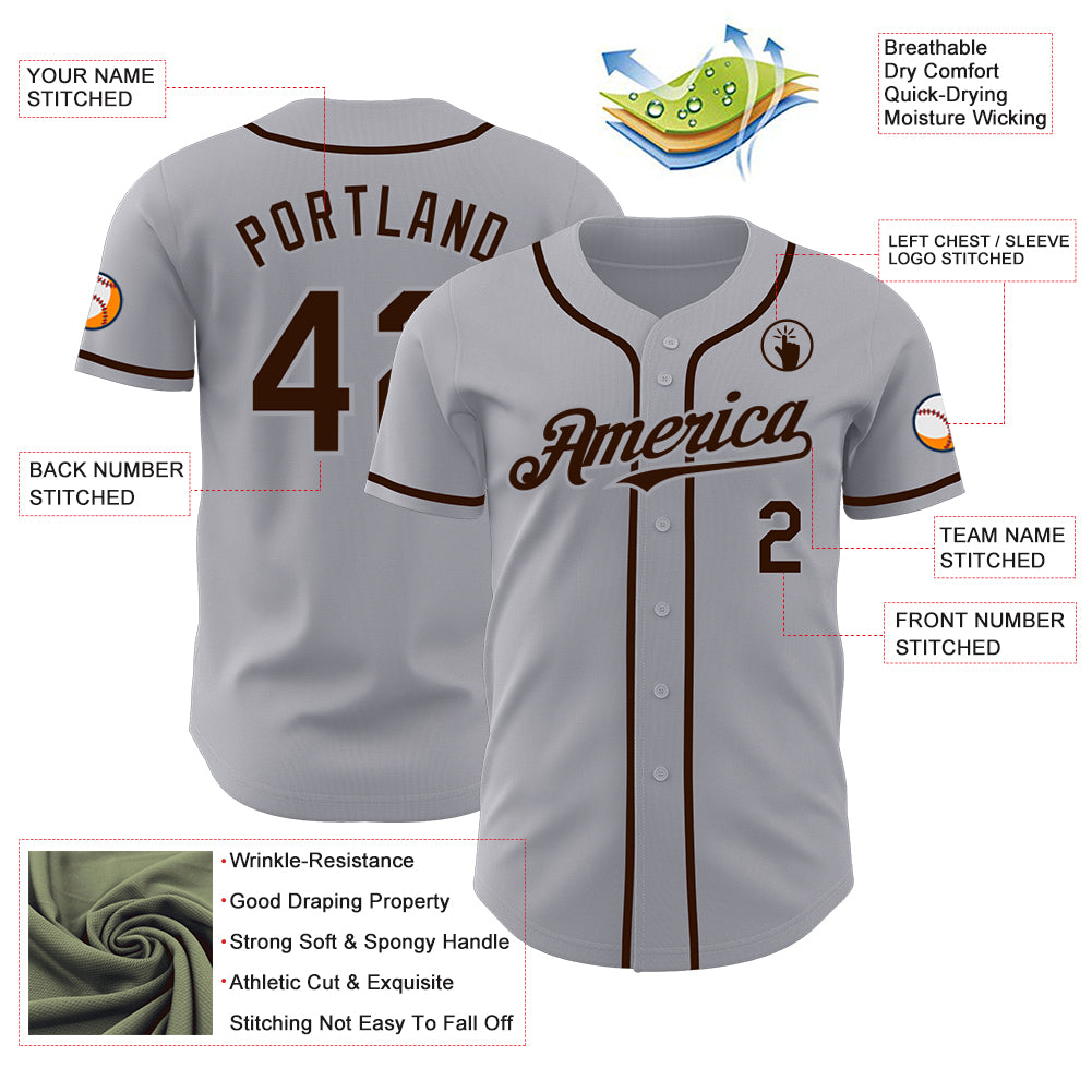 Custom Gray Brown Authentic Baseball Jersey