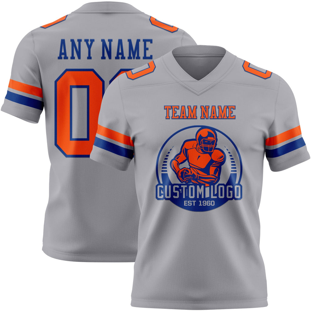 Custom Gray Orange-Royal Authentic Football Jersey