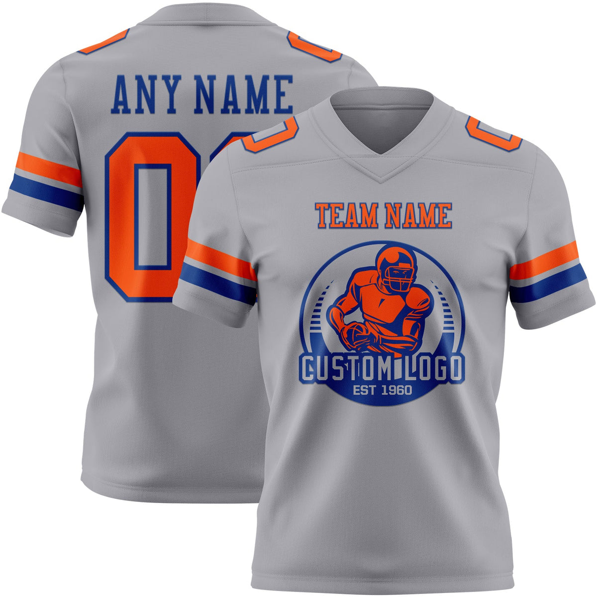 Custom Gray Orange-Royal Authentic Football Jersey