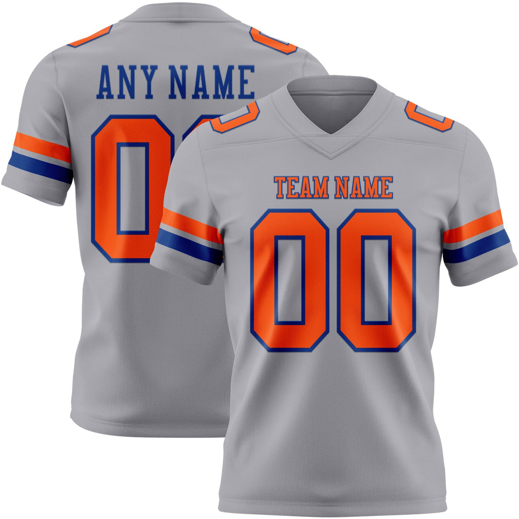 Custom Gray Orange-Royal Authentic Football Jersey