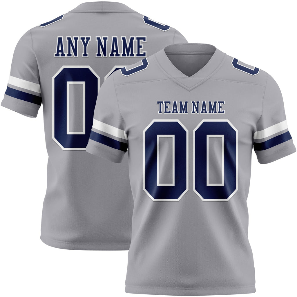 Custom Gray Navy-White Authentic Football Jersey