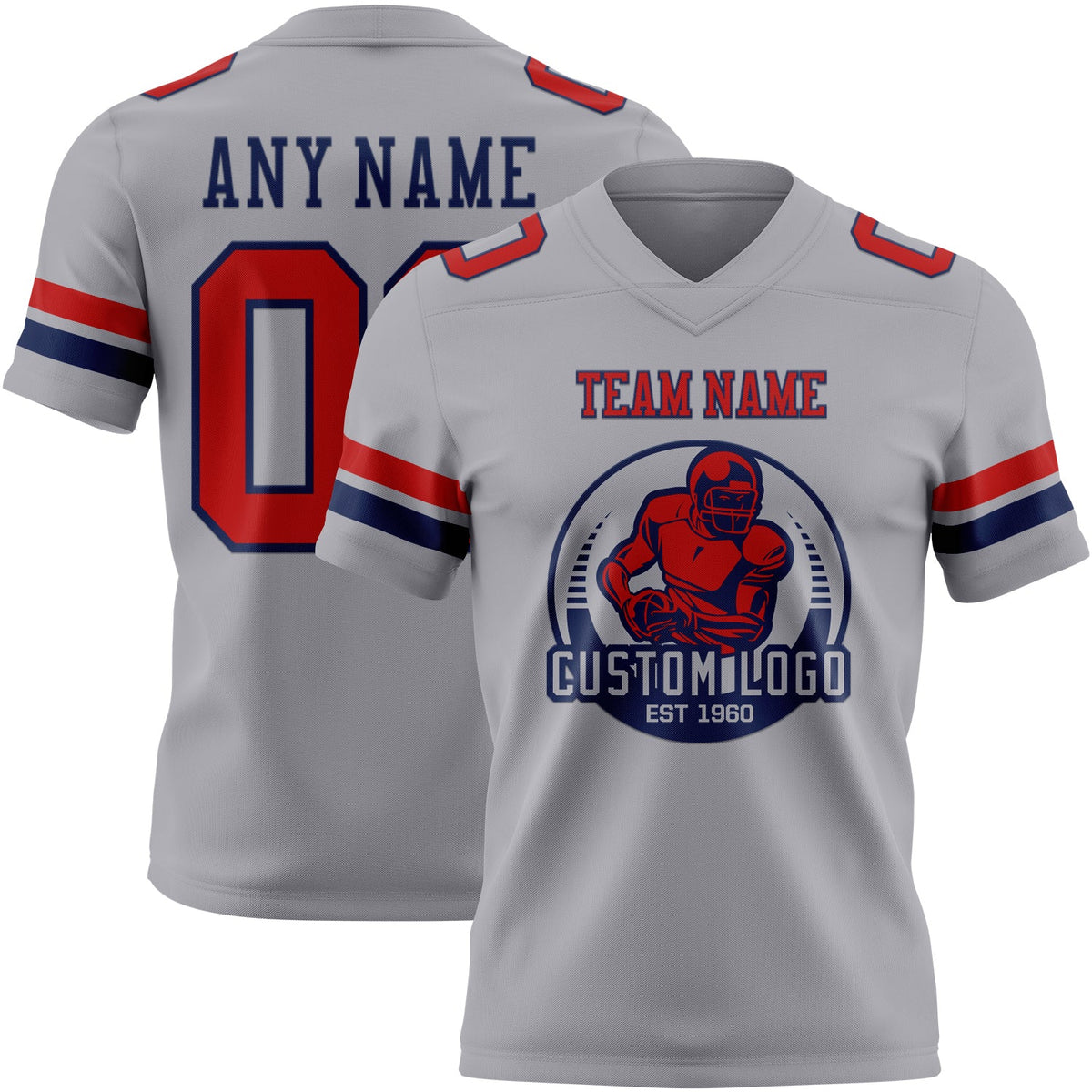 Custom Gray Red-Navy Authentic Football Jersey