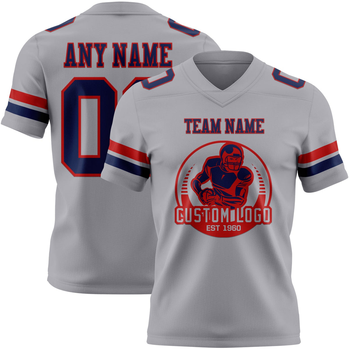 Custom Gray Navy-Red Authentic Football Jersey