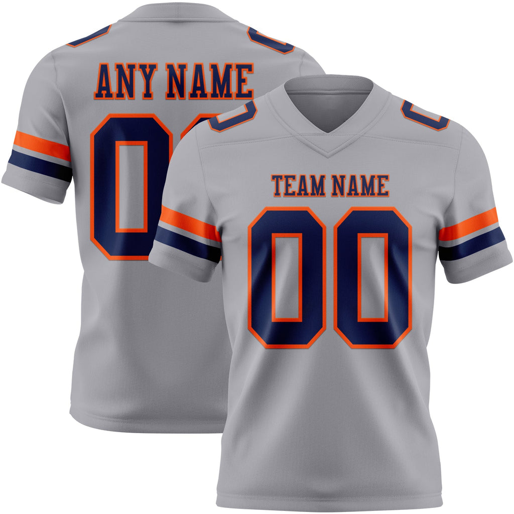 Custom Gray Navy-Orange Authentic Football Jersey