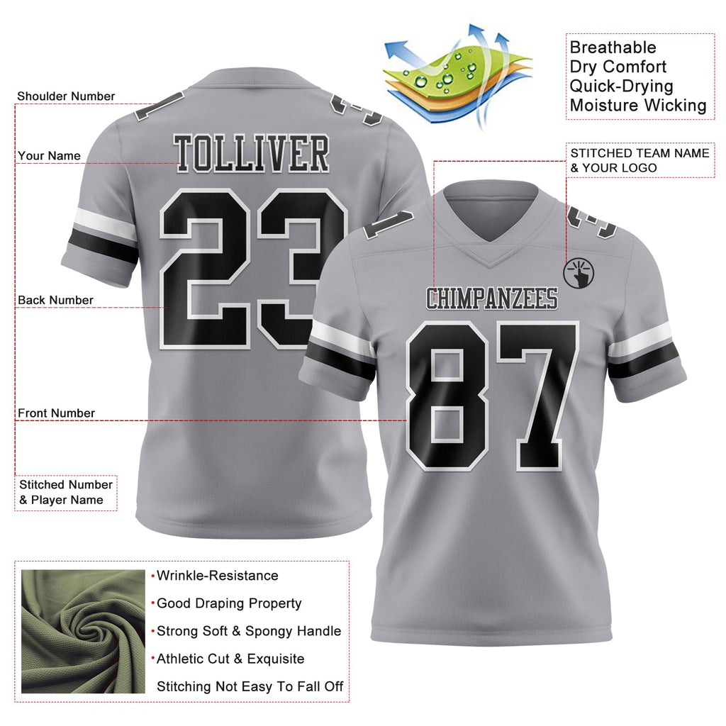 Custom Gray Black-White Authentic Football Jersey