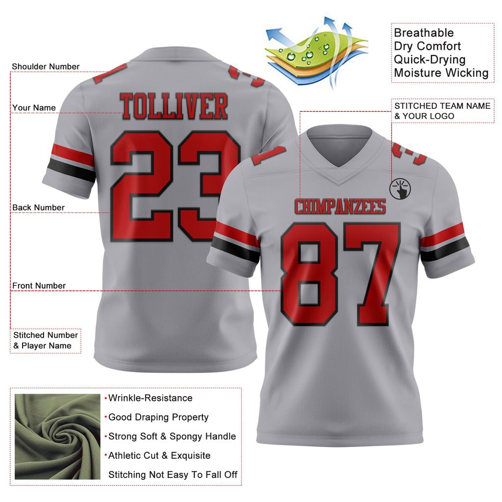Custom Gray Red-Black Authentic Football Jersey