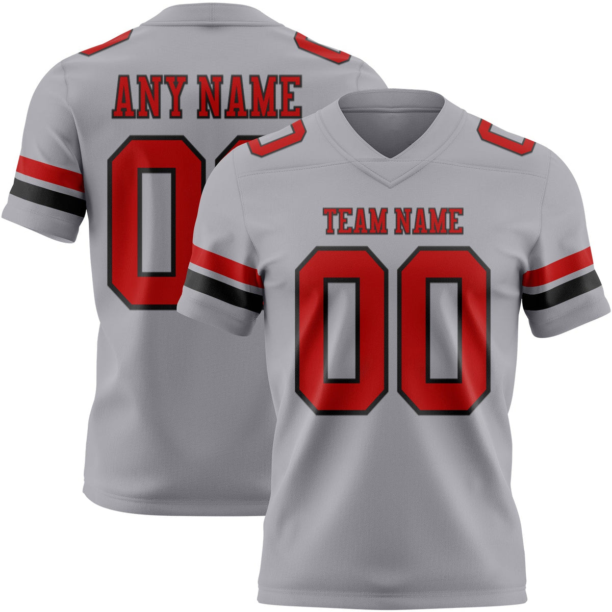 Custom Gray Red-Black Authentic Football Jersey