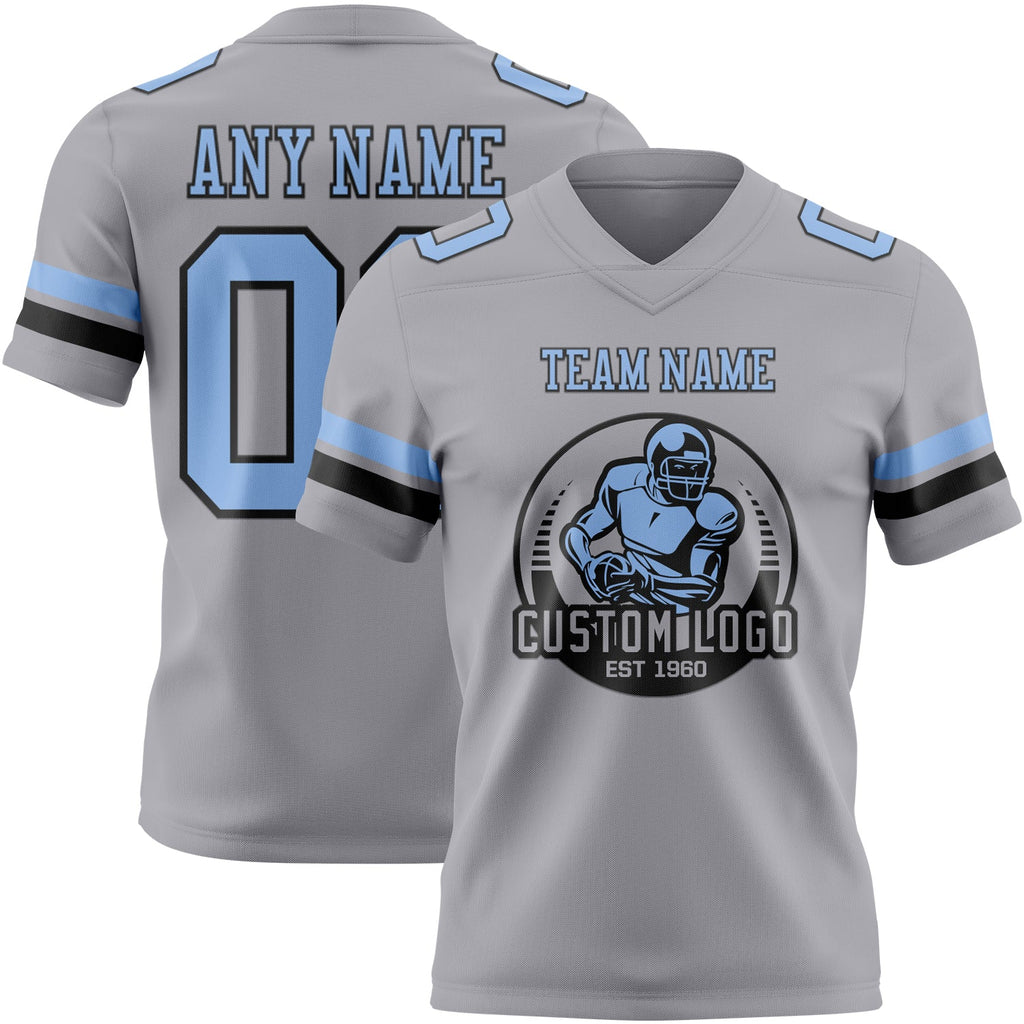 Custom Gray Light Blue-Black Authentic Football Jersey