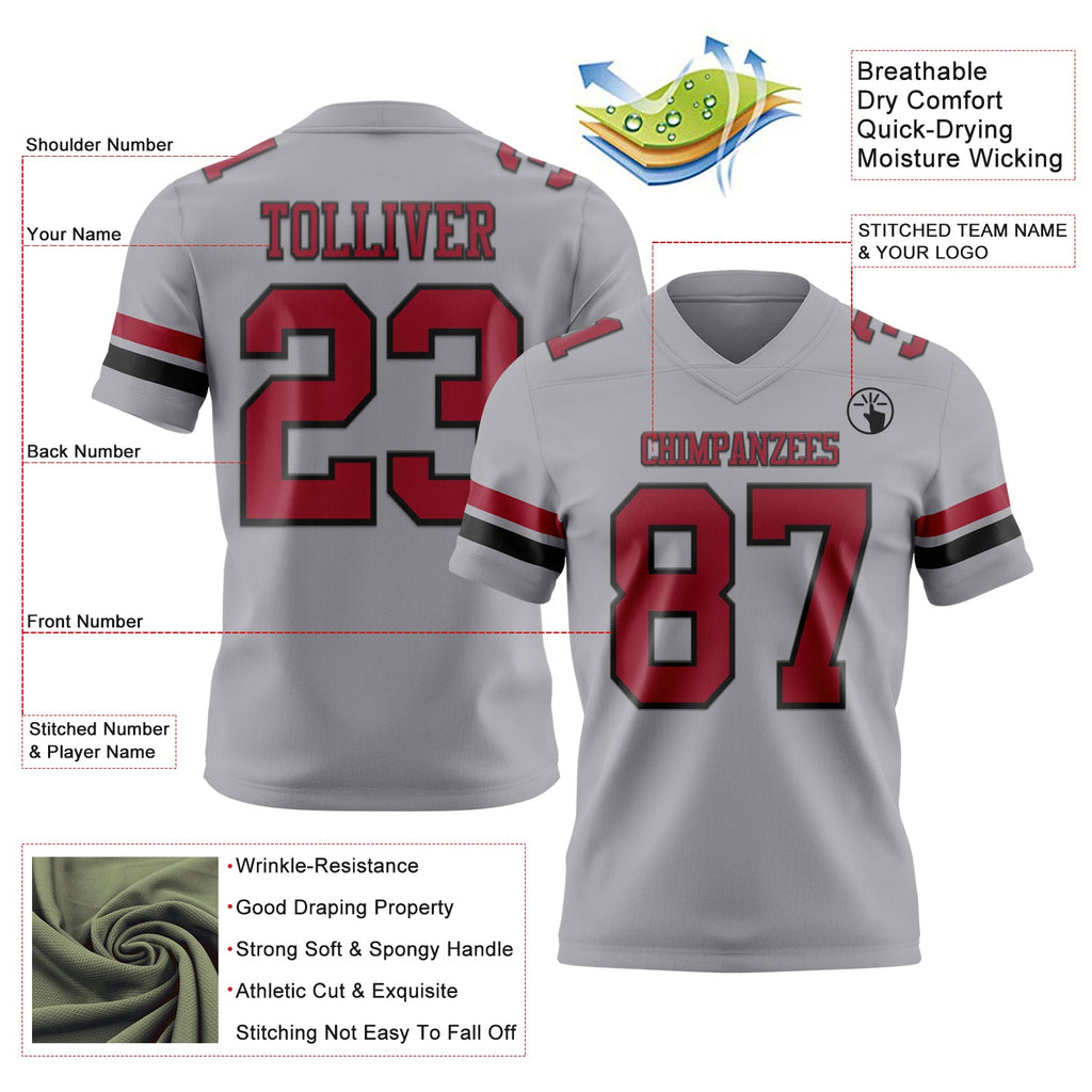 Custom Gray Cardinal-Black Authentic Football Jersey