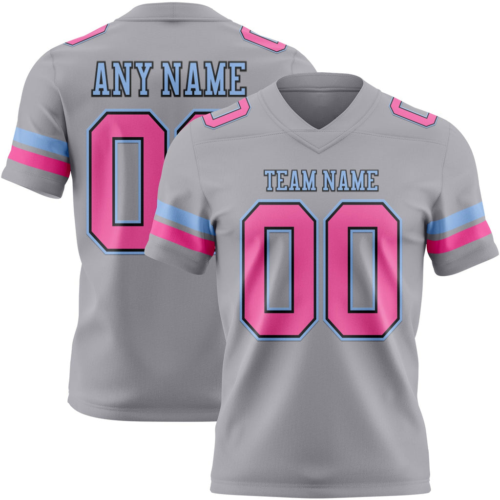 Custom Gray Pink Black-Light Blue Authentic Football Jersey