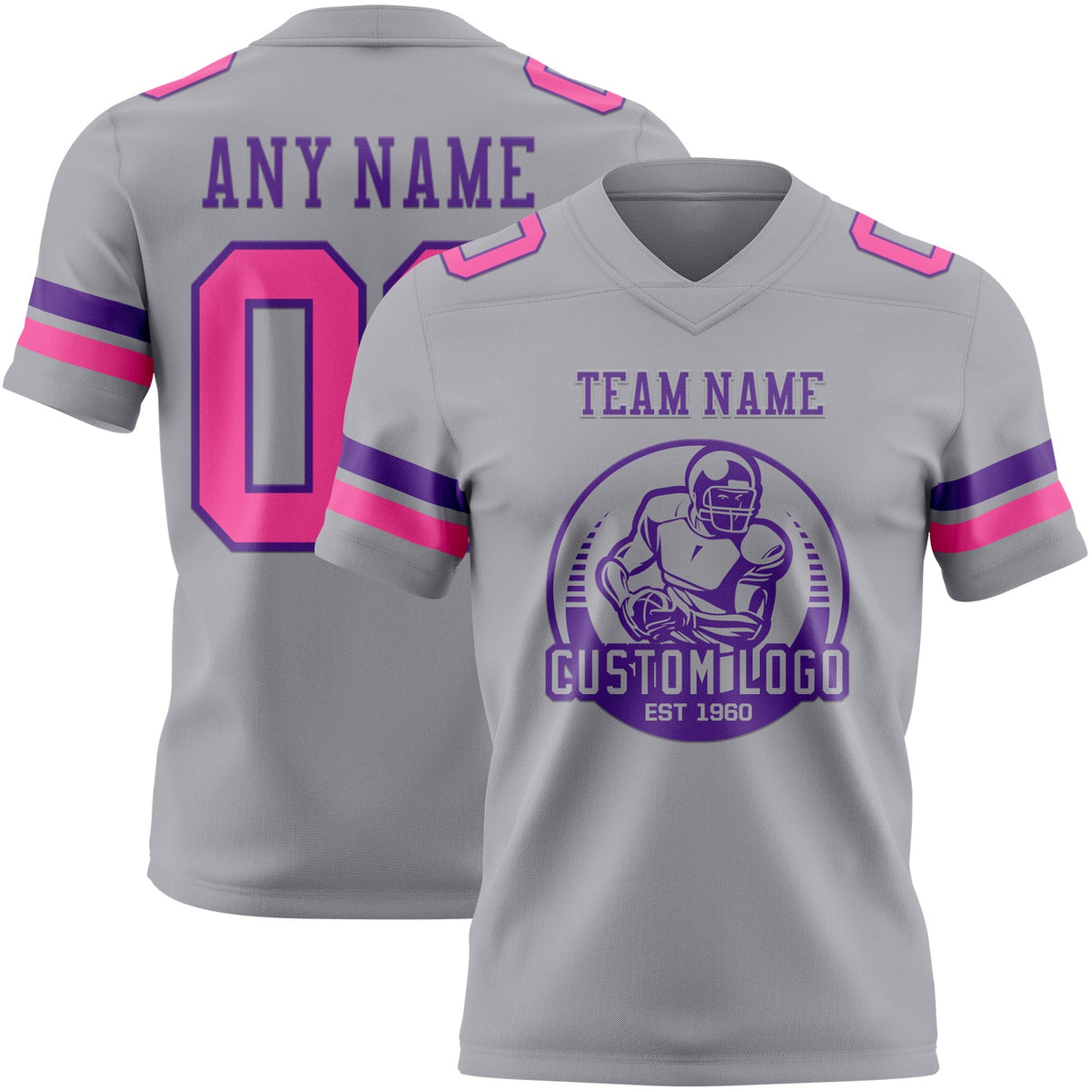 Custom Gray Pink-Purple Authentic Football Jersey