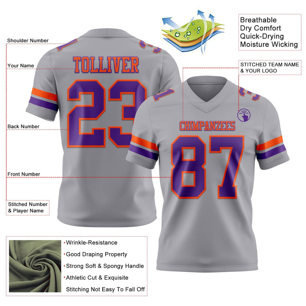 Custom Gray Purple-Orange Authentic Football Jersey