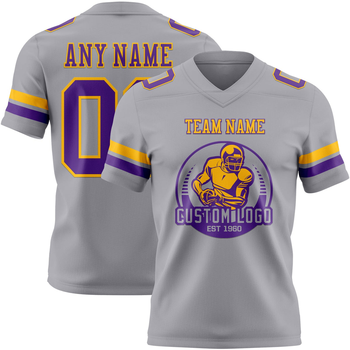 Custom Gray Purple-Gold Authentic Football Jersey
