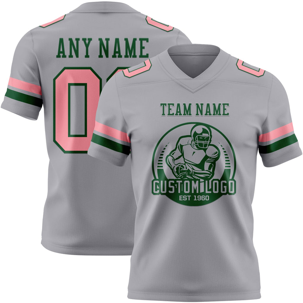 Custom Gray Medium Pink-Green Authentic Football Jersey