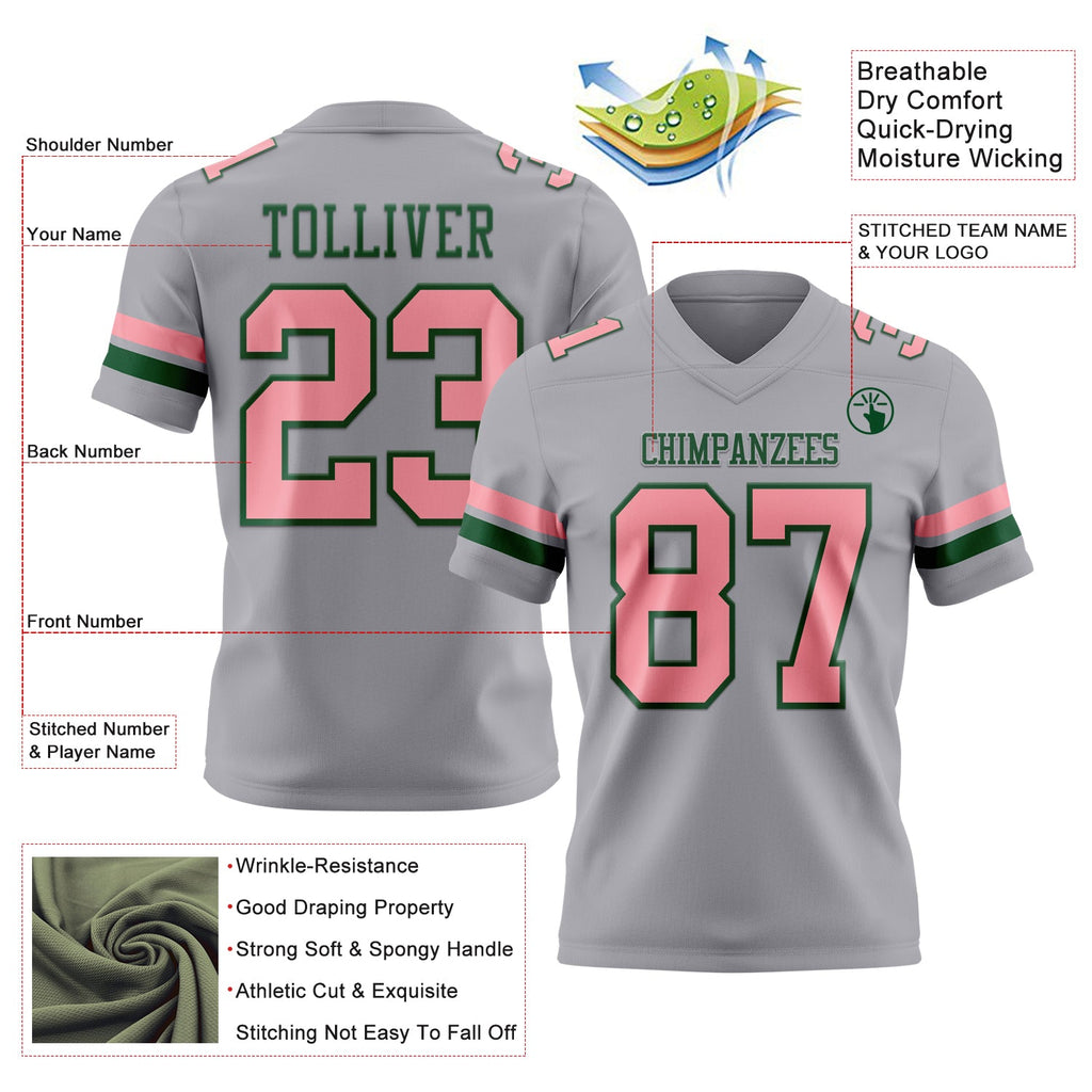 Custom Gray Medium Pink-Green Authentic Football Jersey
