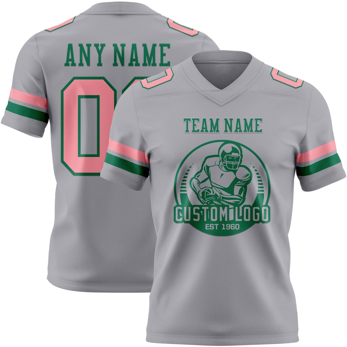Custom Gray Medium Pink-Kelly Green Authentic Football Jersey