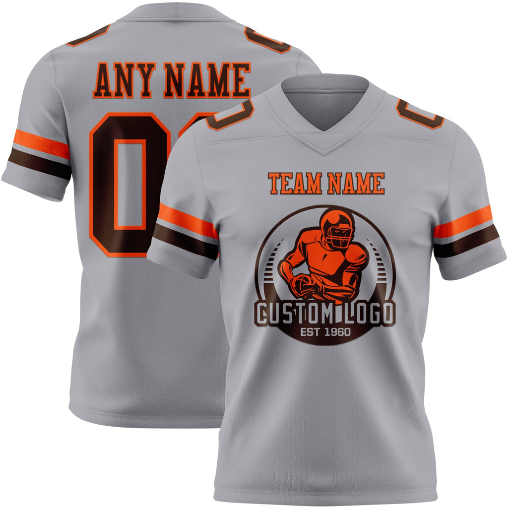 Custom Gray Brown-Orange Authentic Football Jersey