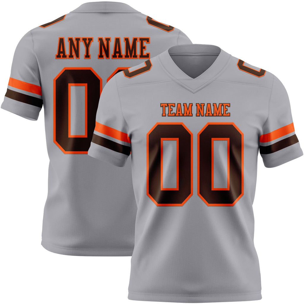 Custom Gray Brown-Orange Authentic Football Jersey