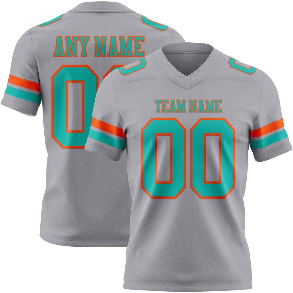 Custom Gray Aqua-Orange Authentic Football Jersey