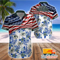 Green Bay Packers Hawaiian Shirt with American Flag Floral Design