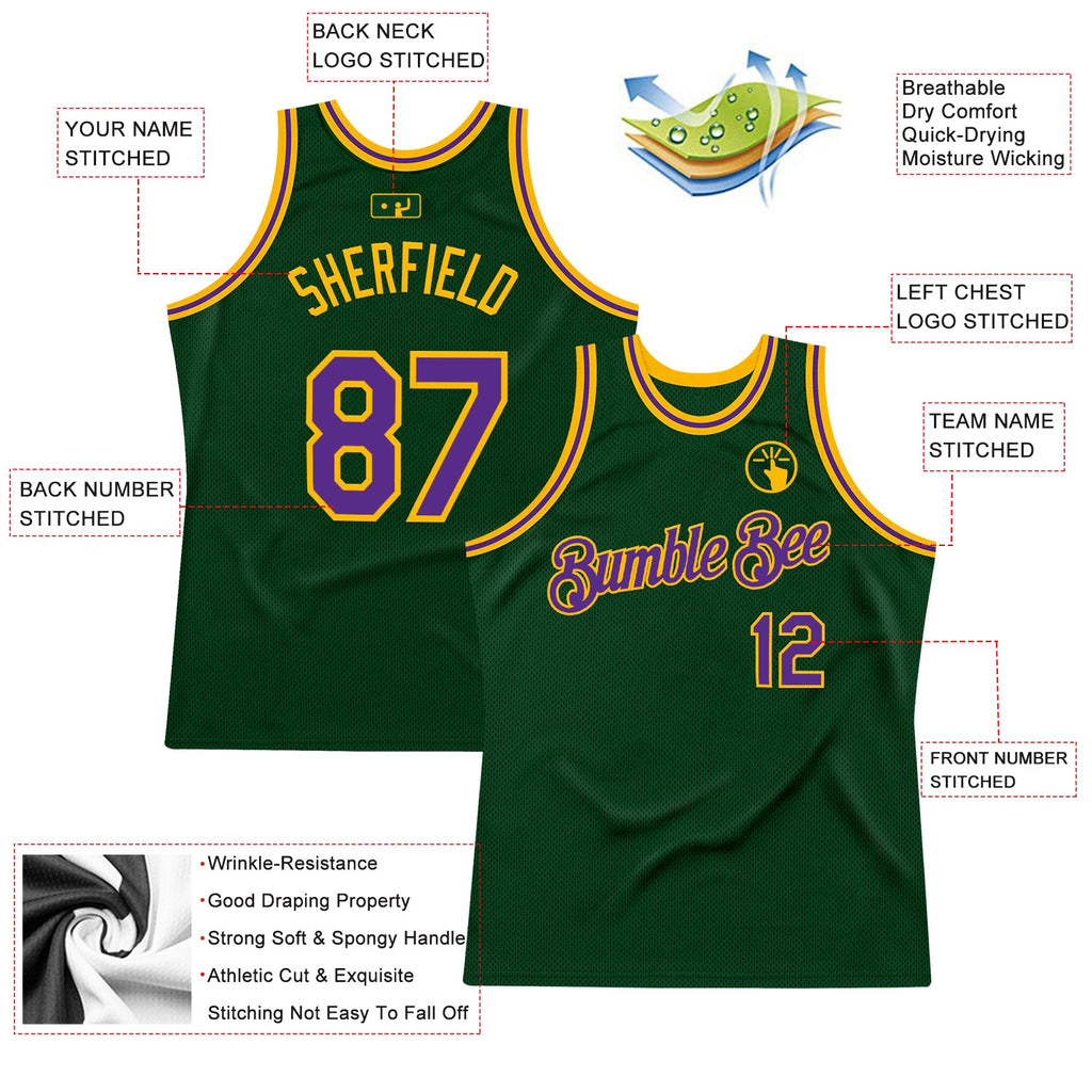 Custom Green Purple-Gold Authentic Throwback Basketball Jersey
