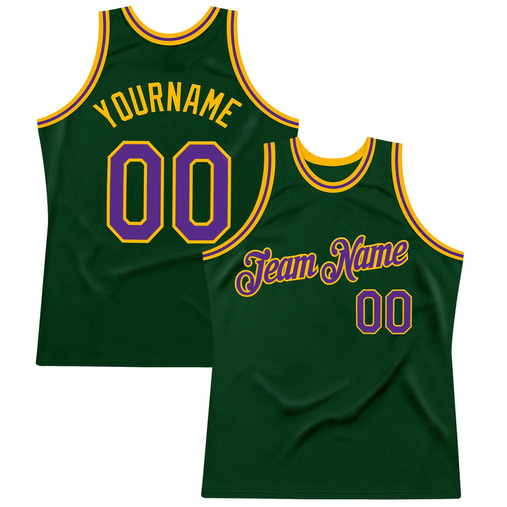 Custom Green Purple-Gold Authentic Throwback Basketball Jersey