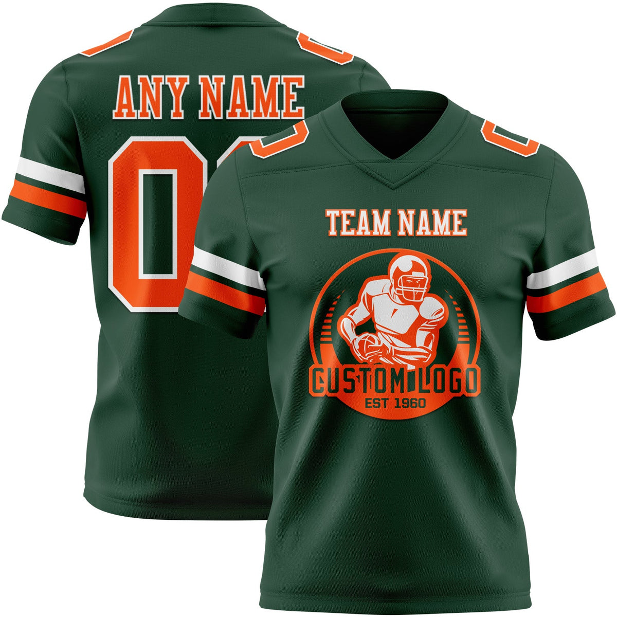 Custom Green Orange-White Authentic Football Jersey