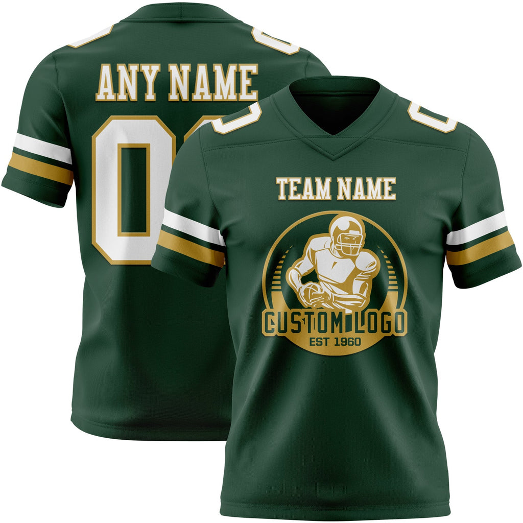 Custom Green White-Old Gold Authentic Football Jersey